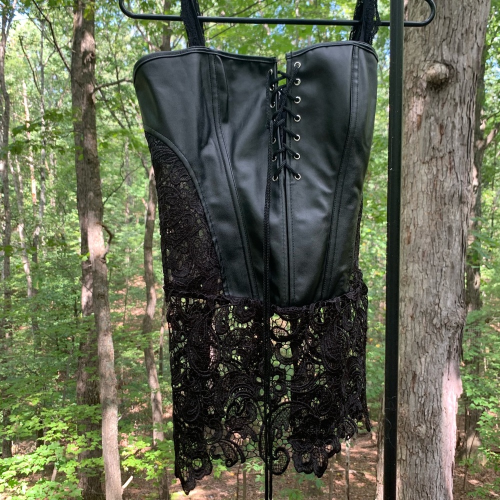 Black faux leather corset